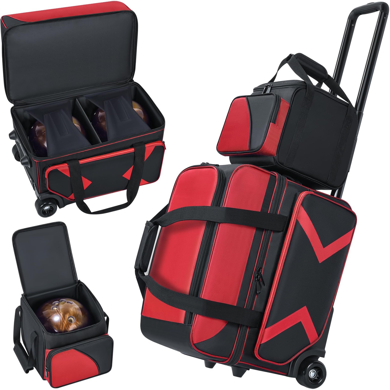 3 Ball Bowling Bag with Wheels, Rolling Bowling Bag 3 Ball R
