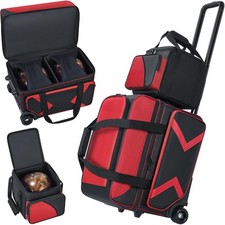 3 Ball Bowling Bag with Wheels, Rolling Bowling Bag 3 Ball Roller with Multi-...