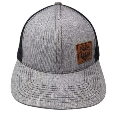Little Bay Root Trucker Hat Gray Black Oregon Mountain Leather Patch Snapback OS