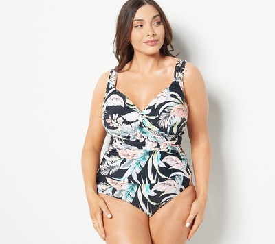 Jantzen Women's Plus Sz Swimsuit 20 Print or Solid Surplice Maillot Black