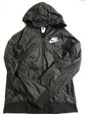 Nike Boys Windbreaker Jacket Hooded Black Full Zip Size L
