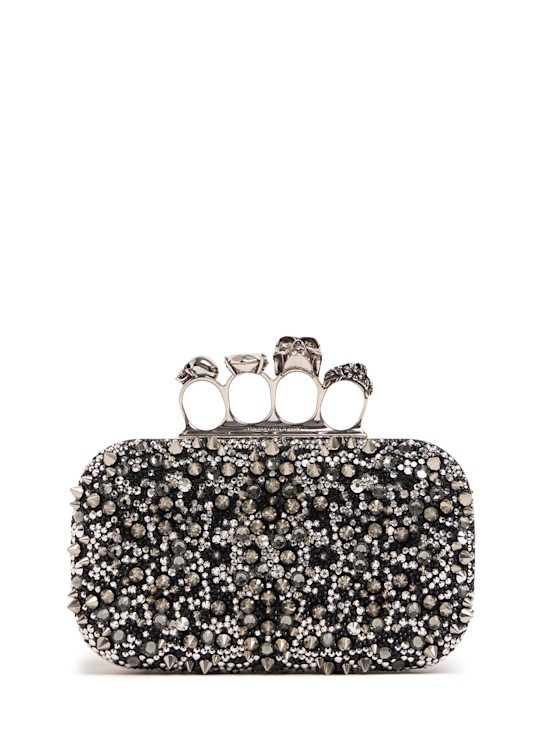 Клатч McQueen с четырьмя кольцами, украшенными черепами - Черный