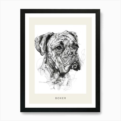 Boxer Hund Linie Skizze 1 Poster Kunst gerahmt Wandbild Poster Leinwanddruck Bild