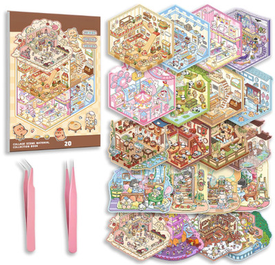 20 Sets 3D Sticker Scene Collection Book, Miniature Cute Cartoon Animal Stic