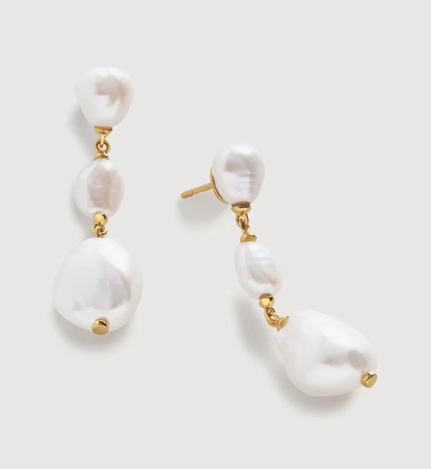 MONICA VINADER 💎 Baroque Pearl Drop Earrings 18k Gold & Pearl RRP £150 - Image 4 of 4