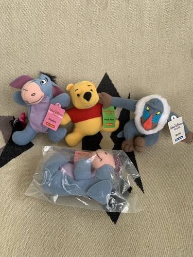 Disney Mini Bean Plush Lot Eeyore Pooh Bear Rafiki Kellogg's 2001 Exclusive