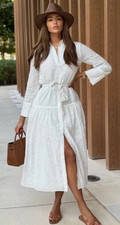 Zara New With Tags Woman Belted Embroidered Dress White Size XS Ref 7781/063