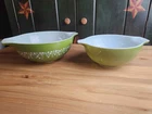 Vintage Pyrex 444, 443 Spring Blossom Green Crazy Daisy Cinderella Mixing Bowl
