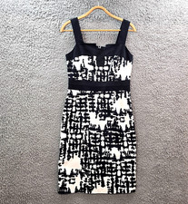 Vintage Jacqui E Womens A-line Dress Size 10 Black White Sleeveless Square Neck