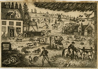 Antiker Druck - Darstellung von Tätigkeiten auf einem Bauernhof - Landwirtschaft - Anonym - ca. 1820