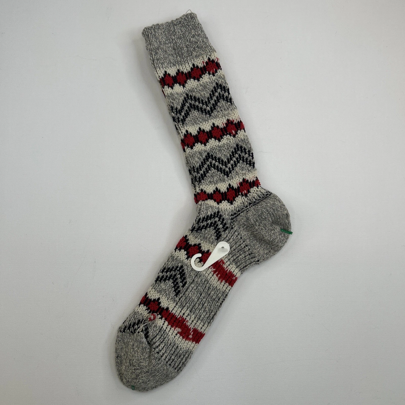 VTG Wool Socks Men's 10-13 NOS USA Made Grey Red Black Crew Length 80s.