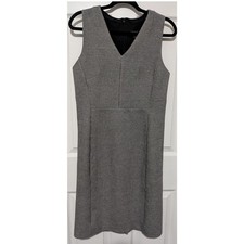 Ann Taylor Black White Micro Check Sheath Dress Size 8 Sleeveless Work V-Neck