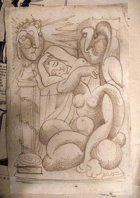 Pablo Picasso's Mythological Composition in a Cubist style Original Drawing