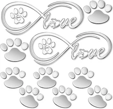 Frienda 10 Pcs 3D Paw Print Car Decals Window Decal Heart Grey 