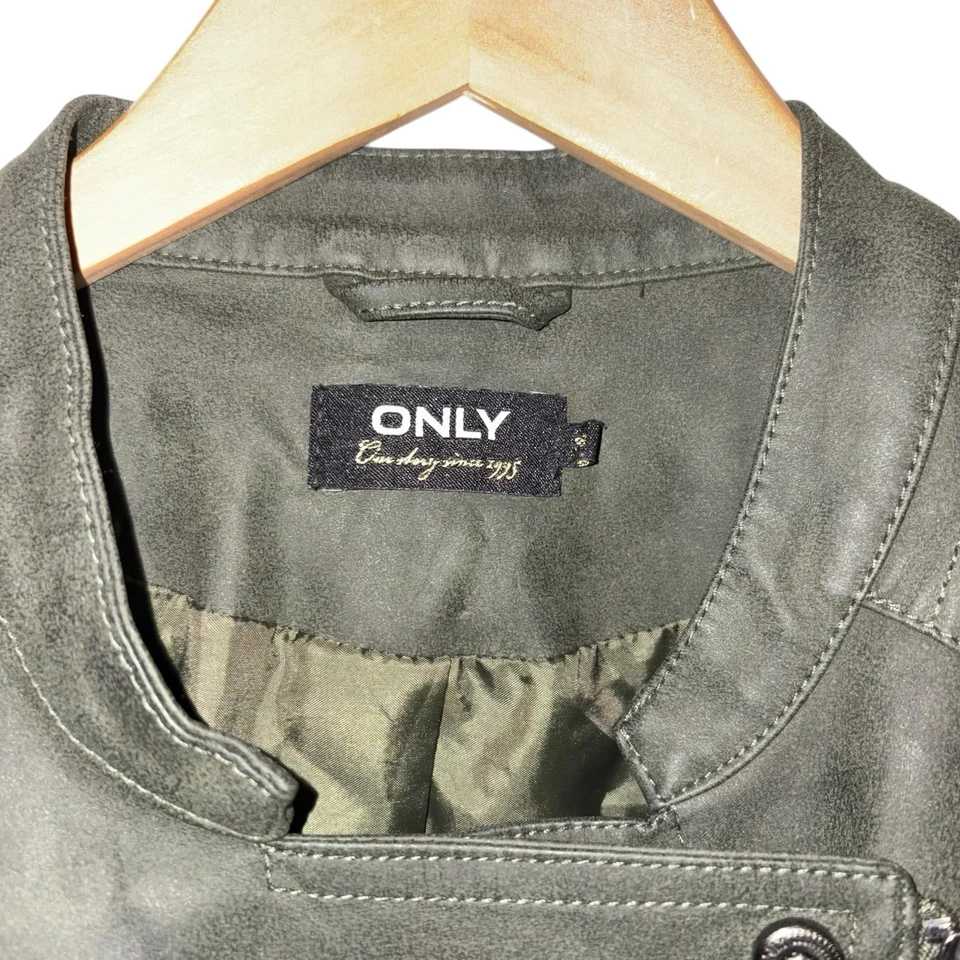 SOLO Chaqueta de Motociclista de Gamuza Sintética para Mujer EU 38 Gris Verde Oliva Cremallera Estilo Moto Foto 3 de 4