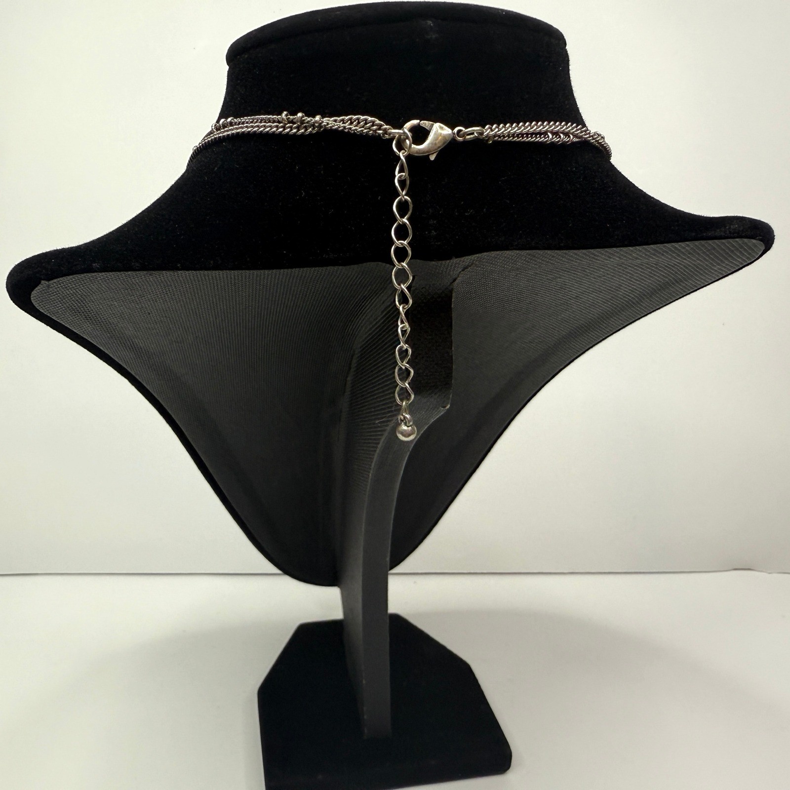 Crescent Charm Statement Bib Necklace Silver Tone… - image 7