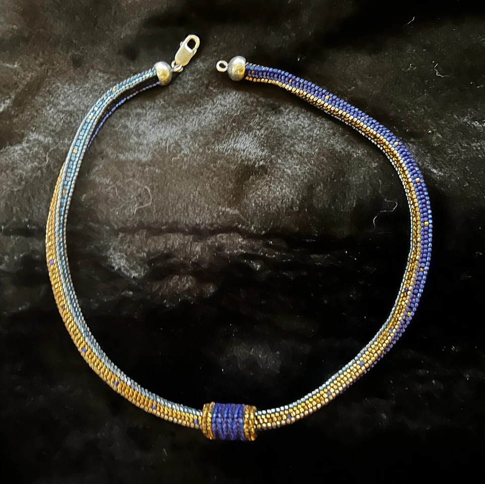 Valerie Hector Signed Dated 18" Sapphire Azure Polygon Necklace Bracelet Slides - Image 2 of 4