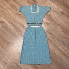 Vintage 1950s LOFTIES  by Lawrence Sweater Set Turquoise Knit