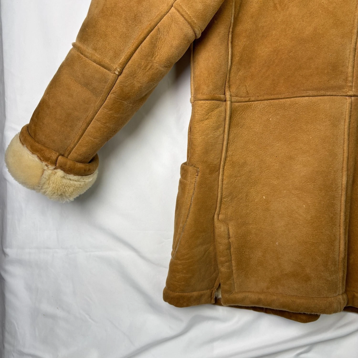 Vtg Ice Age Shearling Coat 70s Mens Medium Brown Suede Leather Rancher Jacket image 15