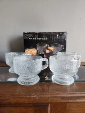 4 pc Crystal Ice 12 oz Cup Set Indiana Glass 3608 • Crystal Glass • N.I.B.