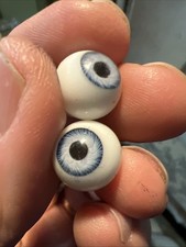 VTG NOS HAND BLOWN ROUND BLUE DOLL GLASS EYES 12MM