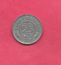 MONEDA DE 25 CENTAVOS GUYANA KM34 1977 EN MUY BUEN ESTADO-MUY BUENA CIRCULACIÓN ANTIGUA VINTAGE