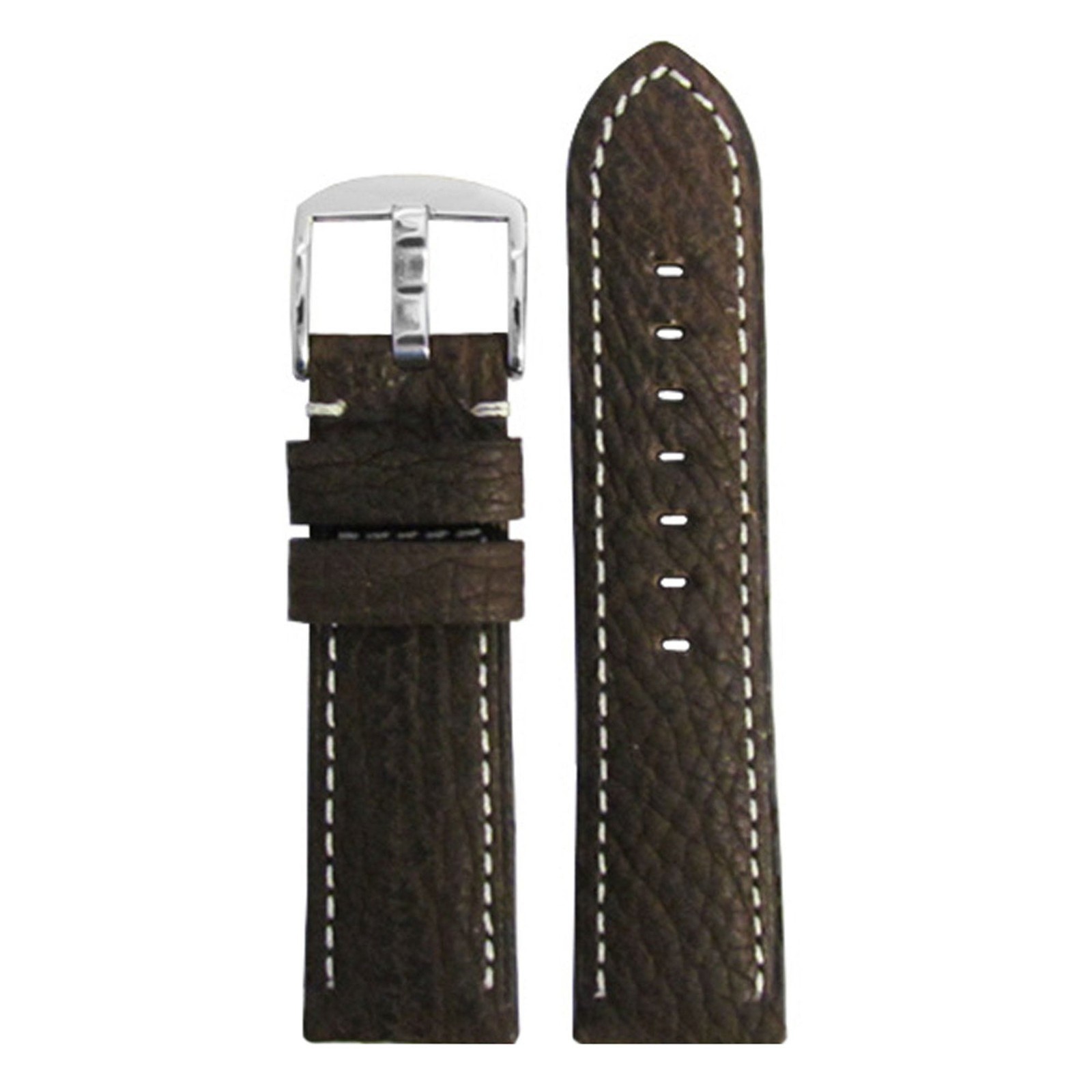 American Shark Skin Watch Band Dark Brown with White Stitch Classic Design