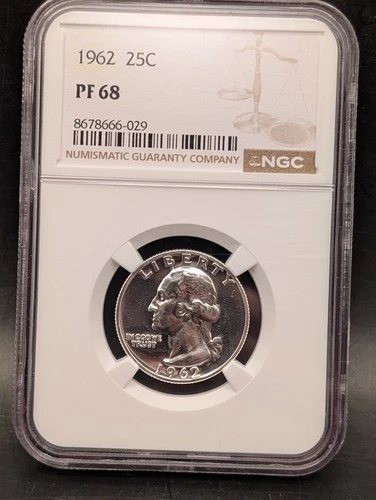 🔥 1962 WASHINGTON SILVER QUARTER NGC PROOF 68 GREAT LUSTER/MIRROR LIKE 🔥