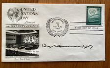 DAG HAMMARSKJOLD AUTOGRAPHED  UNITED NATIONS SECURITY  1957 FIRST DAY COVER FDC