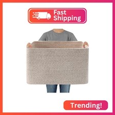 JMvicyroam 65L Large Woven Cotton Rope Blanket Basket, Oatmeal