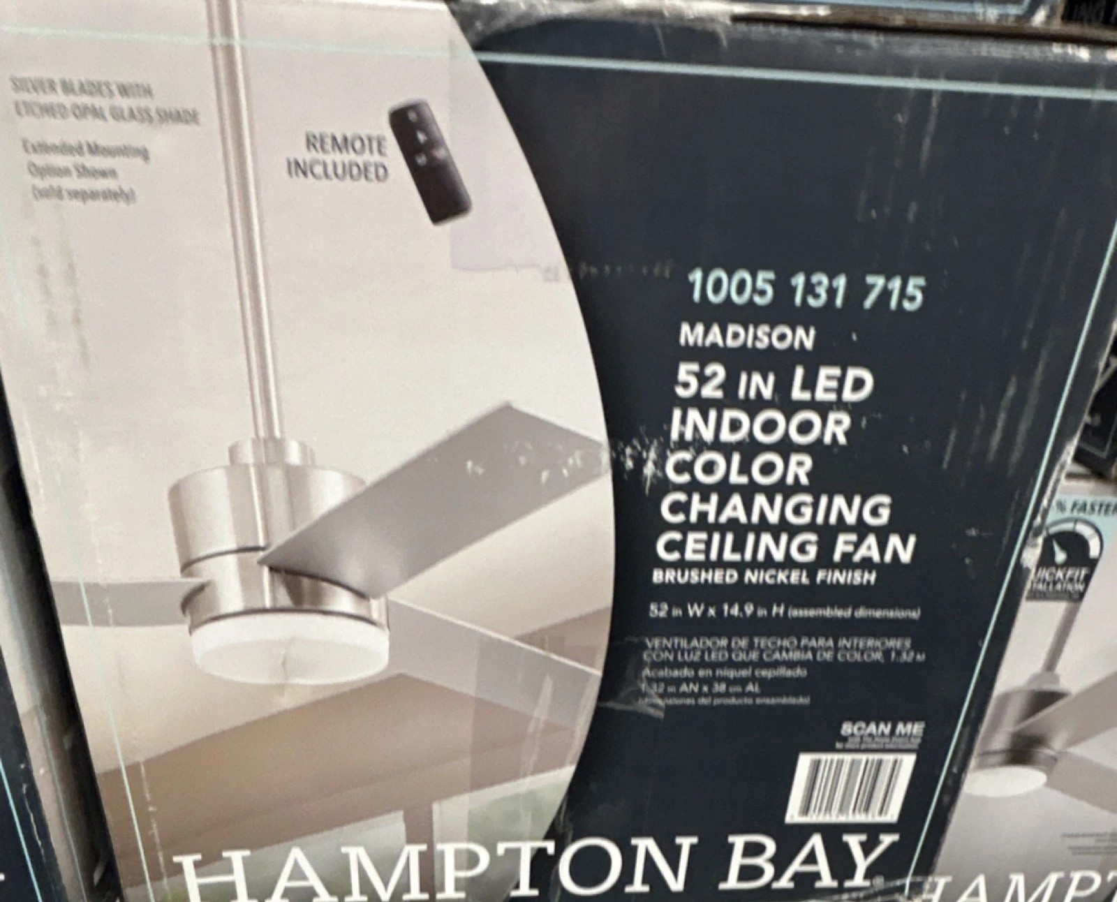 Hampton Bay Madison 52 in. LED Indoor Ceiling Fan Brushed Nickel Remote