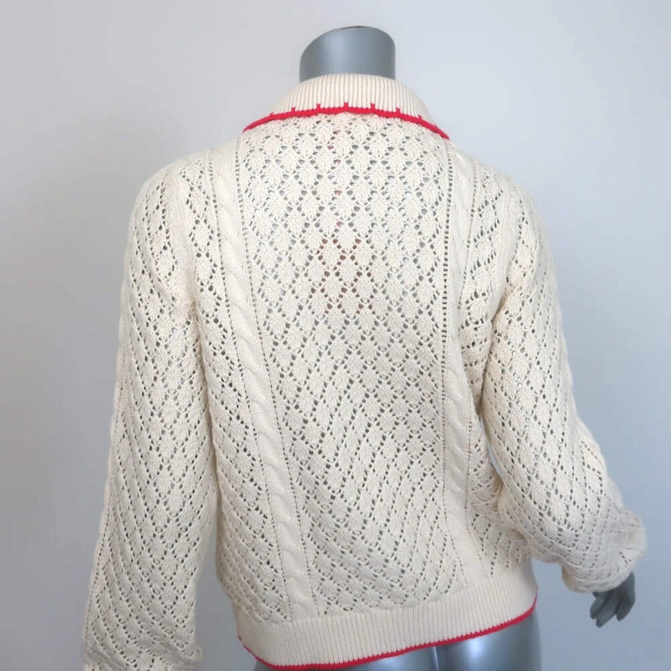 Cárdigan tejido Pointelle bordado floral Boden algodón crema talla pequeña NUEVO Foto 4 de 4