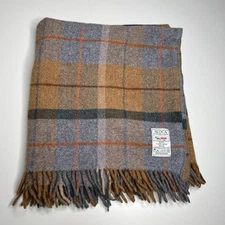 Vintage Avoca 100% Wool Scarf Made in Ireland Plaid Fringe 50”x29” Pure New Wool