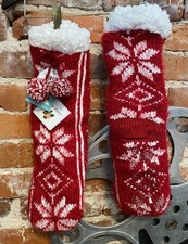 MUK LUKS Red Snowflake Eyelash Faux Shearling Shea Cabin Socks S/M 6-8 New