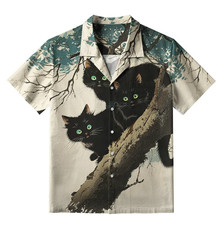 Three Shocked Cats On A Branch Hawaiian Shirt