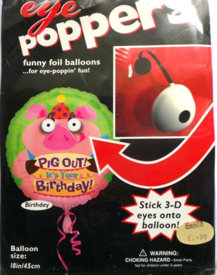 Anagram Helium Foil Birthday Balloon 18'' Pig Out 3D Poppers Eyes Stick on