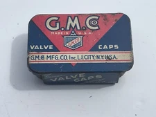 Vintage GMC VALVE CAP Tin Box with Product Car Truck ACCESSORY Parts Collection