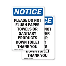 (2 Pack) Please Do Not Flush Paper Towels OSHA Notice Sign Decal Metal Plastic