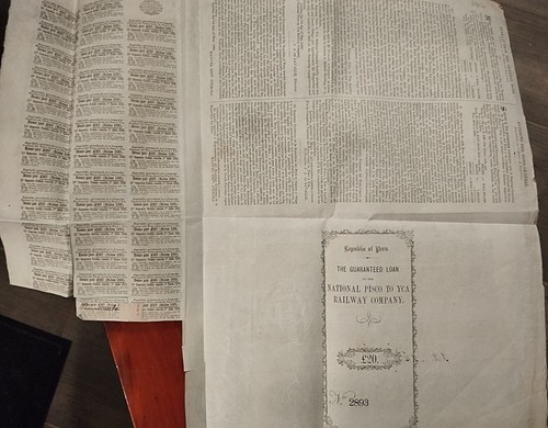 Perú 1869 República Nacional Pisco a Yca Ferrocarril 20 Sterling Cupones Bono Préstamo - Imagen 6 de 7