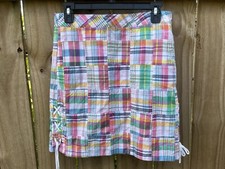 Talbots Womens Petite 4 P Patchwork Madras Print Lace Up Sides Pencil Skirt