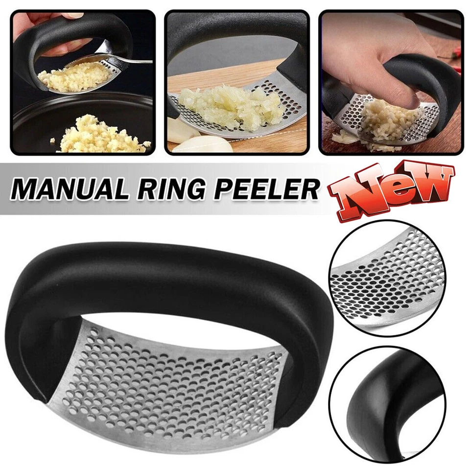 Edelstahl Knoblauchpresse gebogen, manuell, Knoblauchstampfer, Küchenwerkzeug ~