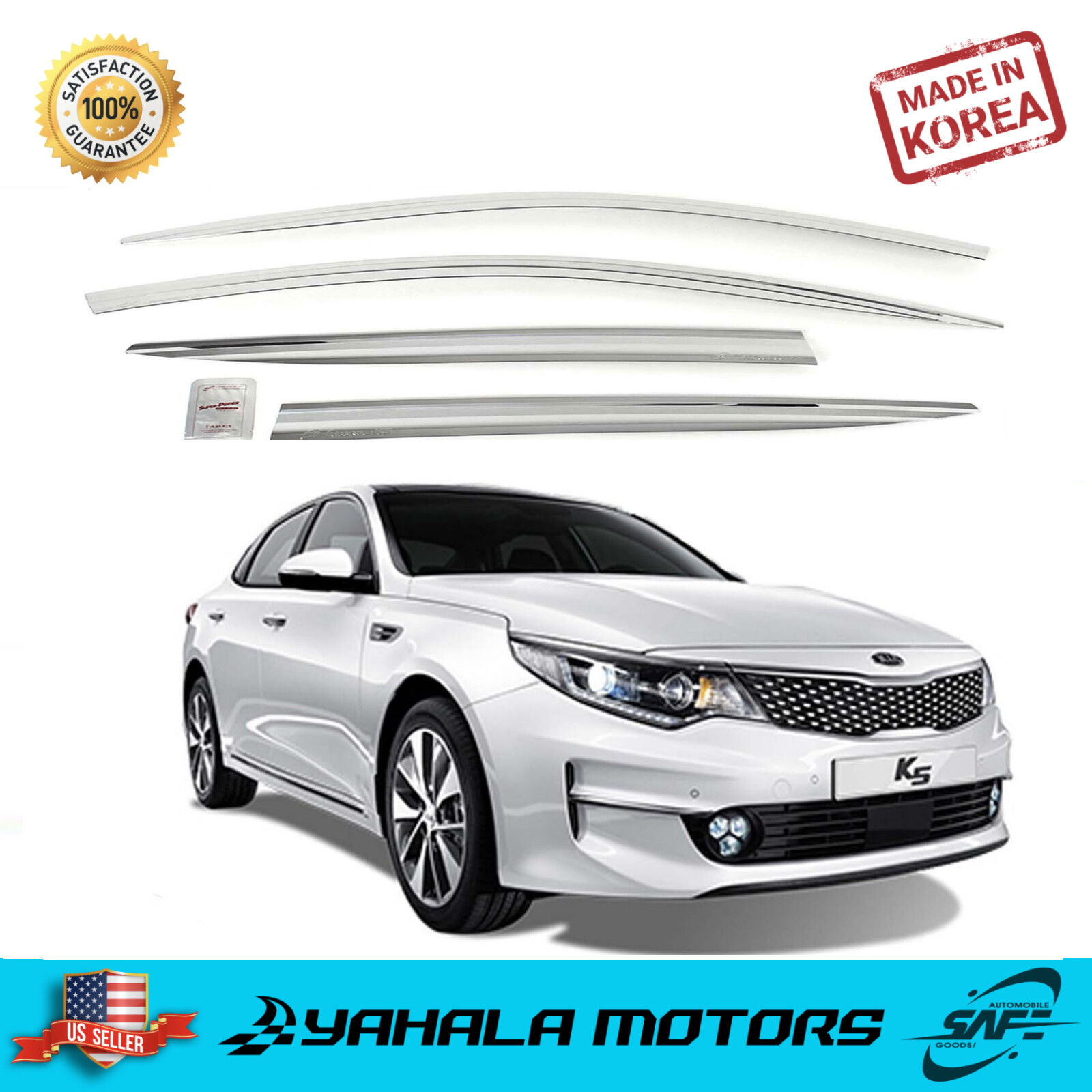 Chrome Window Vent Visor Rain Guard Tape On Out Channel for 201619 KIA