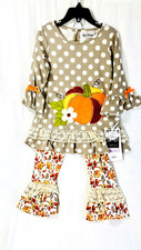 Rare Editions 6 Top  Pants Girls Gray Thanksgiving, Pumpkin Ruffles NWT 40