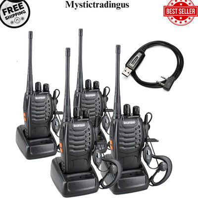 Long Range Walkie Talkie 4 Set 50 Mile Two Way Radio Charge Headset Waterproof