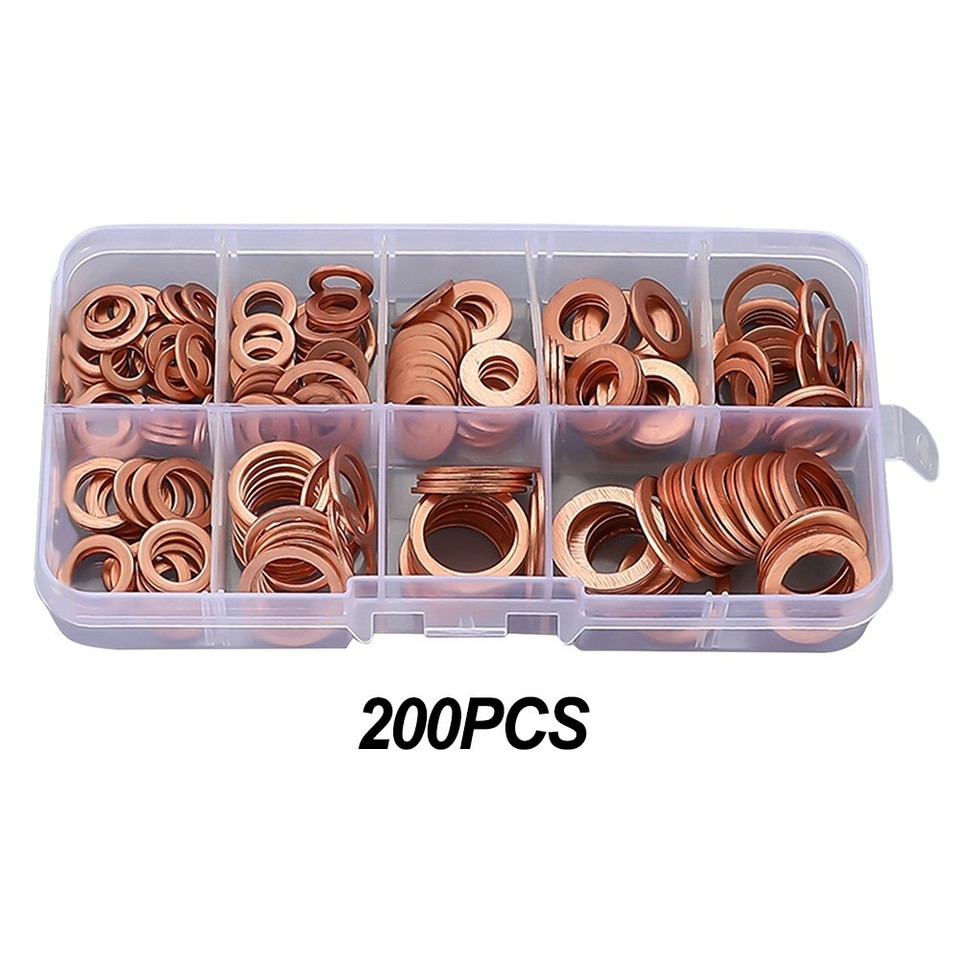 Reliable Copper Crush Washer Kit with 200 Pieces for Engine Drain Plugs