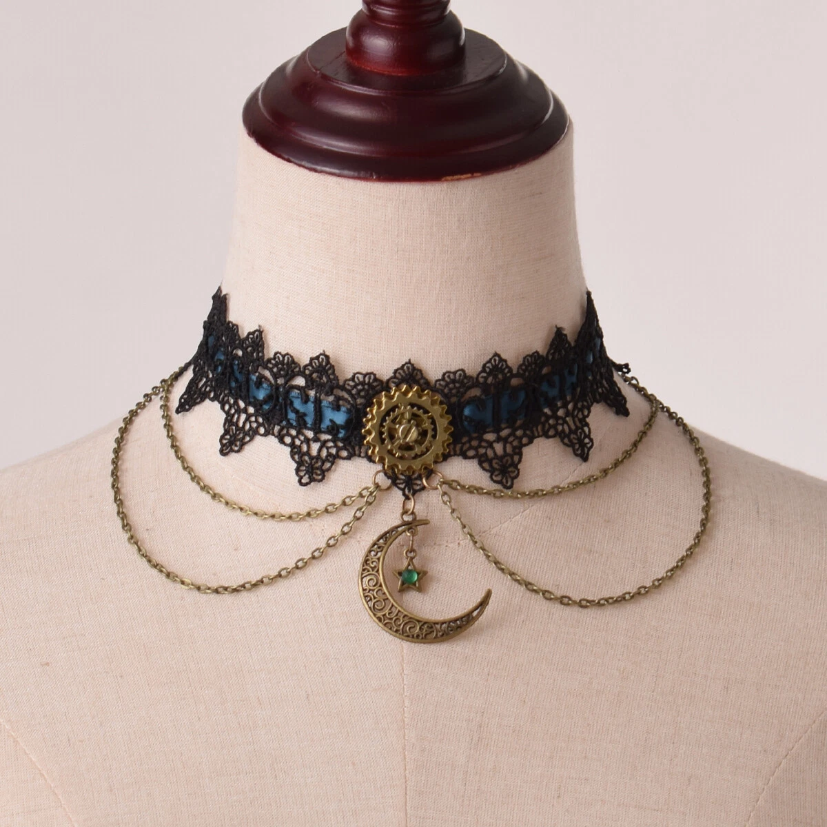 Gothic Women Punk Moon Choker Necklace Sexy Steampunk Cosplay Accessories