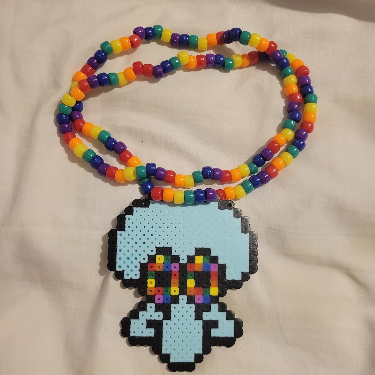 Trippy Squidward Medium Perler Bead Necklace