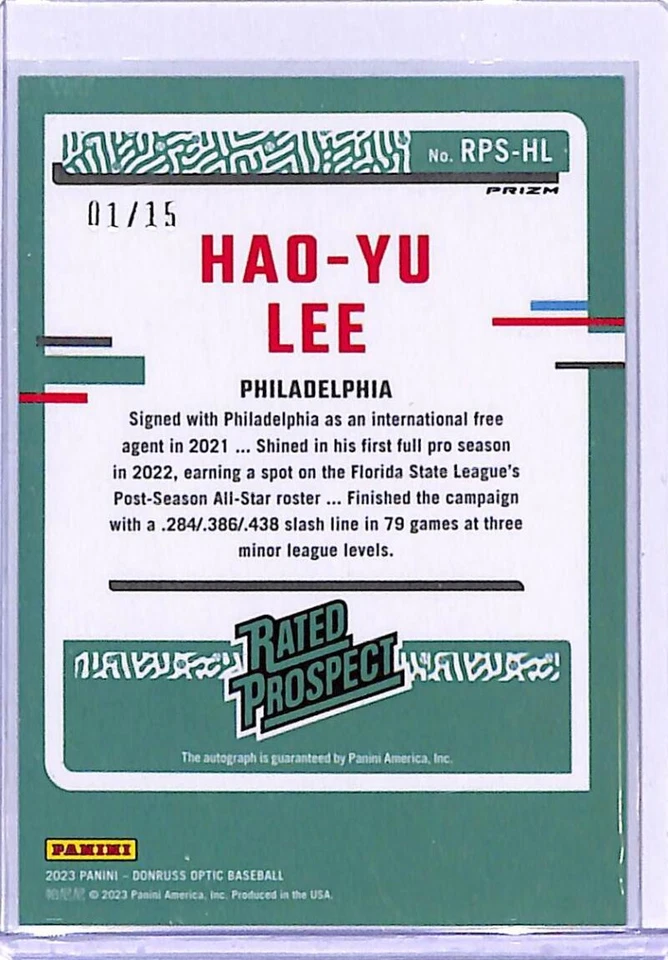 2023 Donruss Optic Rated Prospects Signatures Green Mojo #42 Hao-Yu Lee AUTO /15 - Image 2 of 2