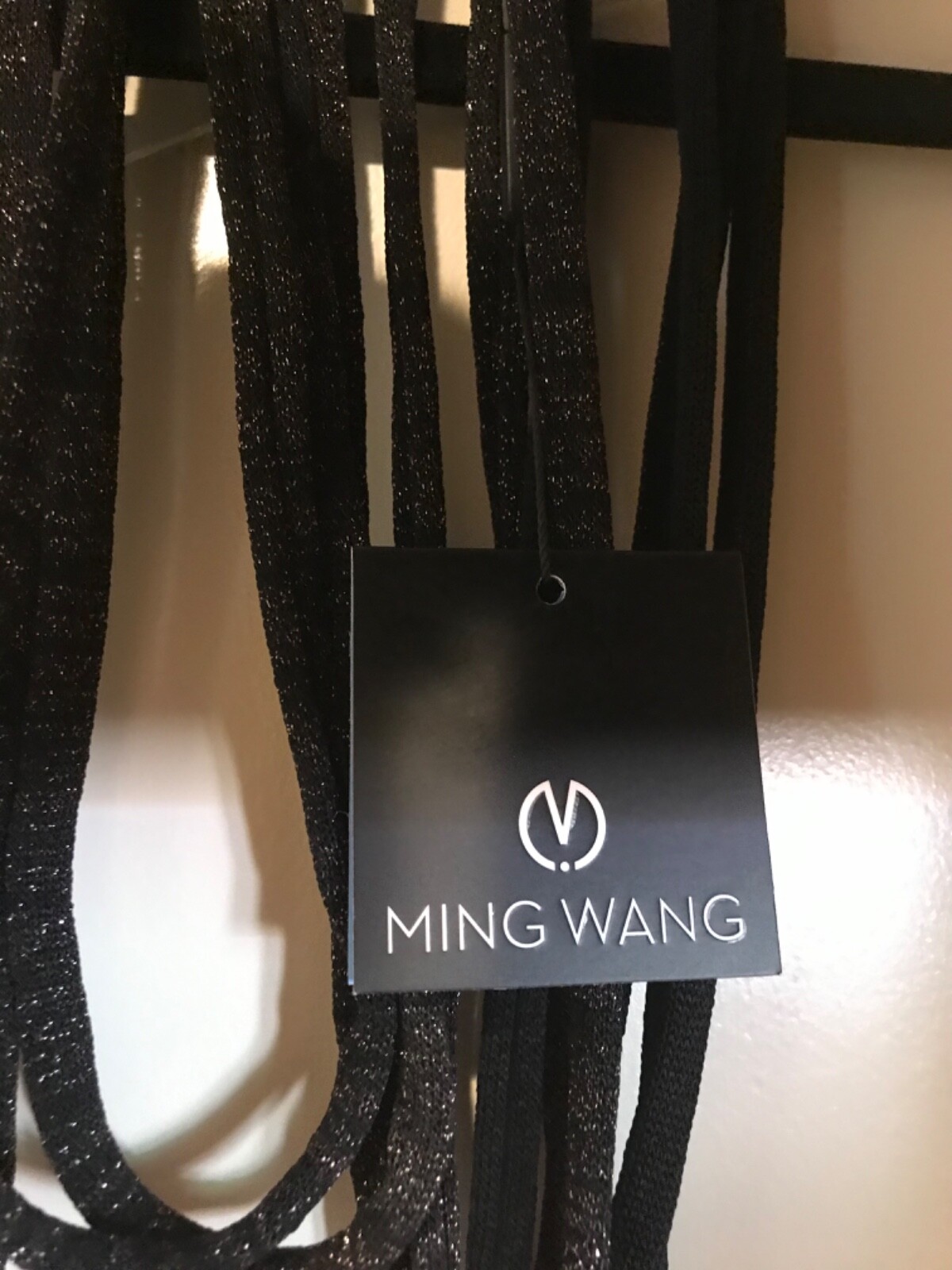 Knit Ming Wang Fabric Necklace Scarf Jewelry Black with Gold Sparkles Travel NEW