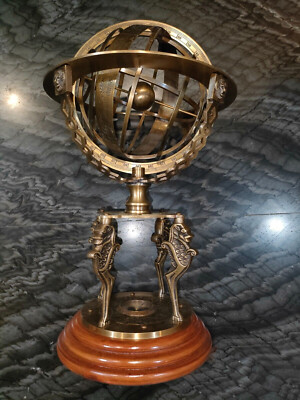 18'' Brass Armillary Engraved Nautical Sphere Globe-World With Compass with base